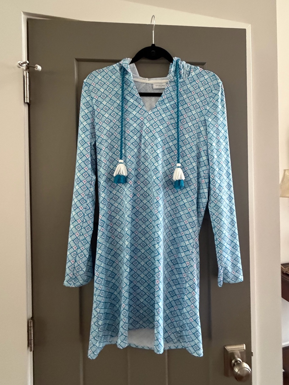 Women’s Light Blue Printed Hooded Tunic Nightshirt
